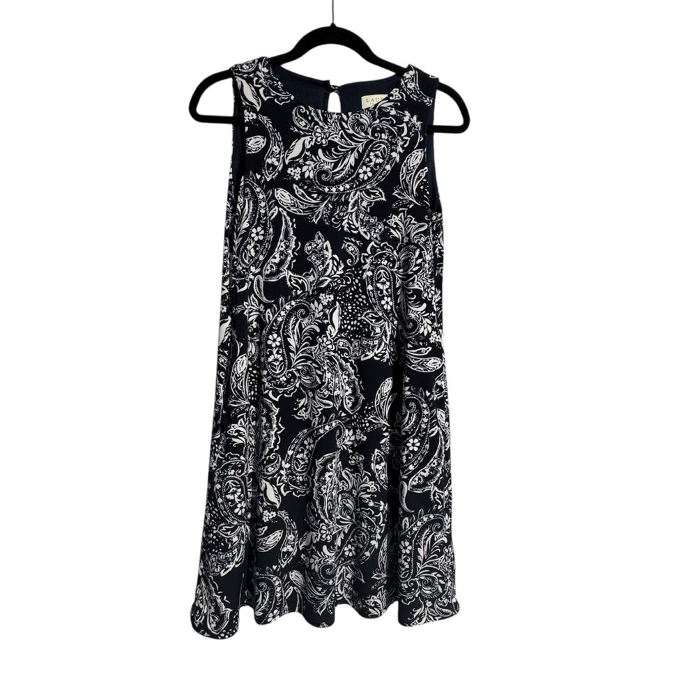 Laura Petites Navy & White Paisley Shift Dress | Size XS (Petite) Mini